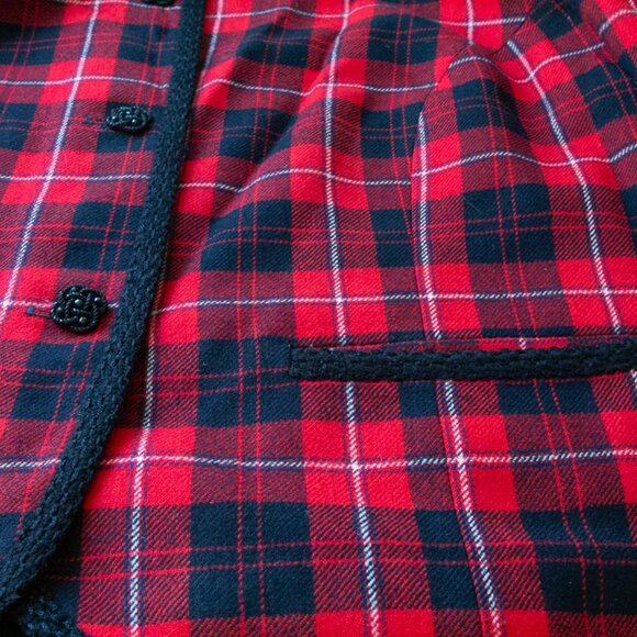 Vgt Pendleton Virgin Wool Blazer Jacket Plaid Red Black XL Embellish Buttons Hem - Picture 3 of 8
